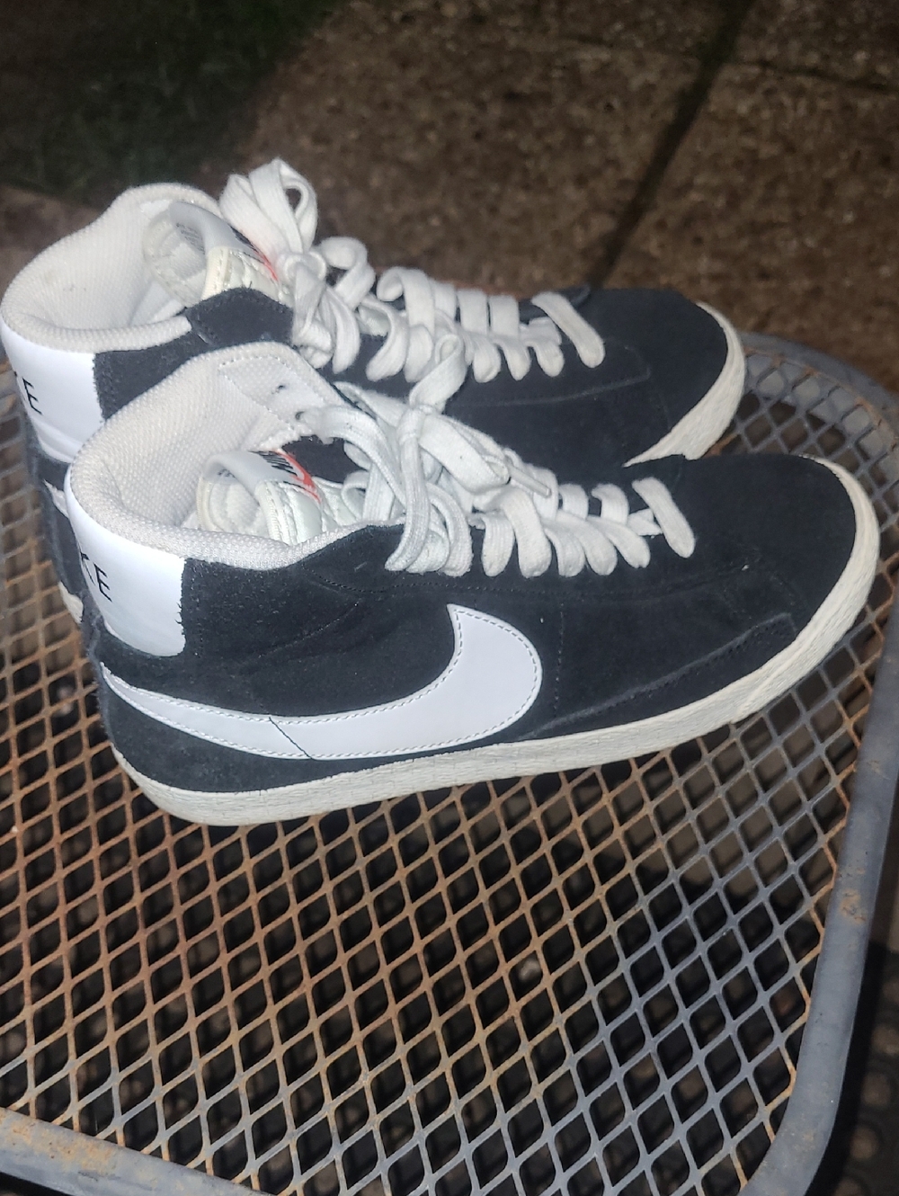 🔥 Nike Blazer Mid Kids Sz 6.5y Black Suede White Shoes Sneaker VTG